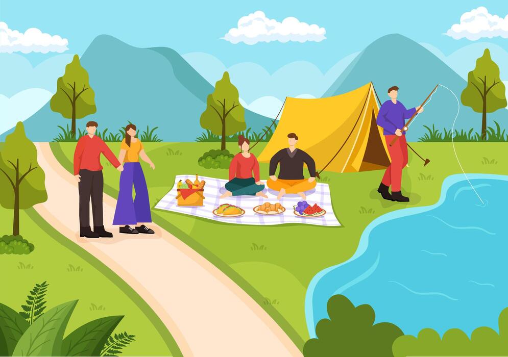 Illustrated weekend planning cards showing outdoor activity options for short local escapes and leisure ideas